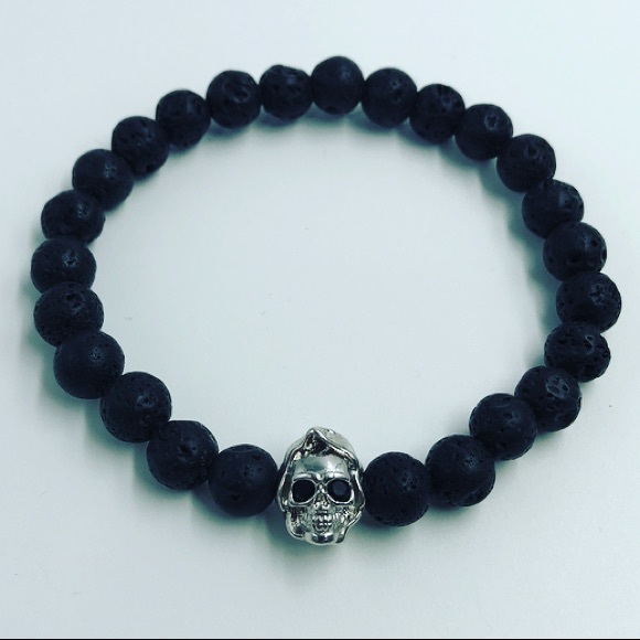 Genuine Lava rock gold plated cz skull bracelet - Picture 5 of 8